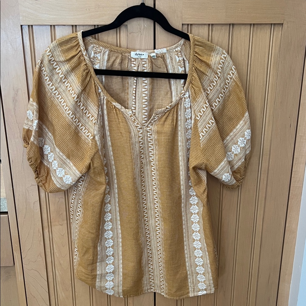 dylan Mustard Yellow Embroidered Peasant Top